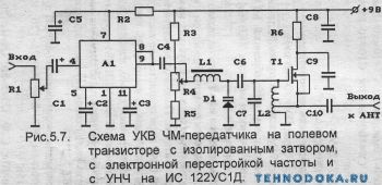схемы УКВ ЧМ передатчиков на полевом транзисторе с электронной перестройкой частоты