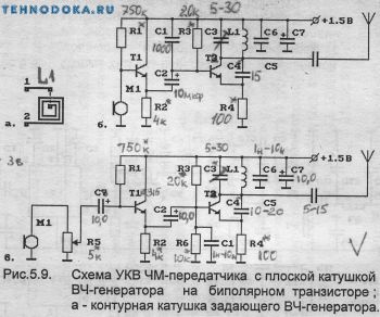 схемы УКВ ЧМ передатчиков с плоской катушкой ВЧ генератора