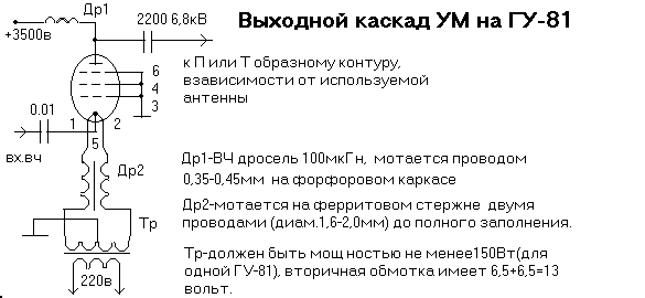схема усилителя мощности, УМ передатчика на ГУ-81, заземлённый режим